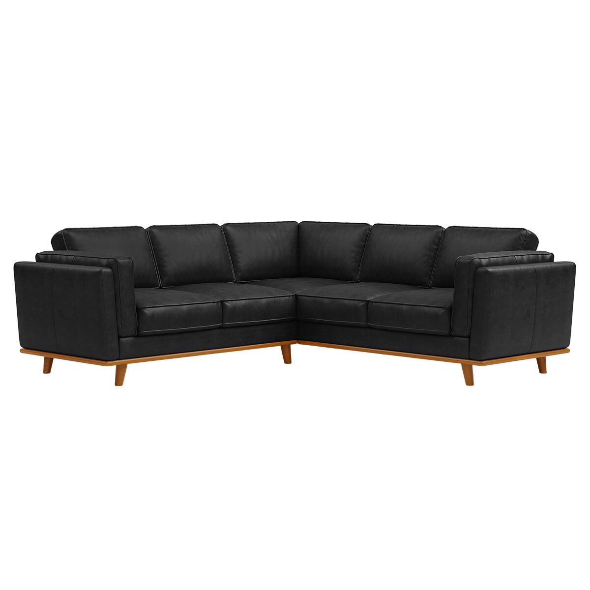Valencia Artisan Top Grain Leather L-Shape Corner Sectional Lounge Black Color