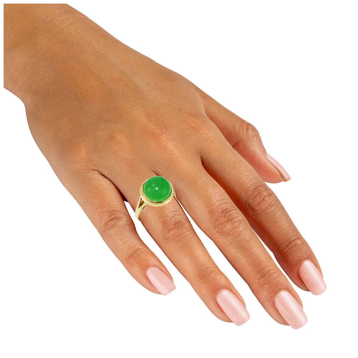 14KT Yellow Gold Dyed Green Jade Round Shape Ring