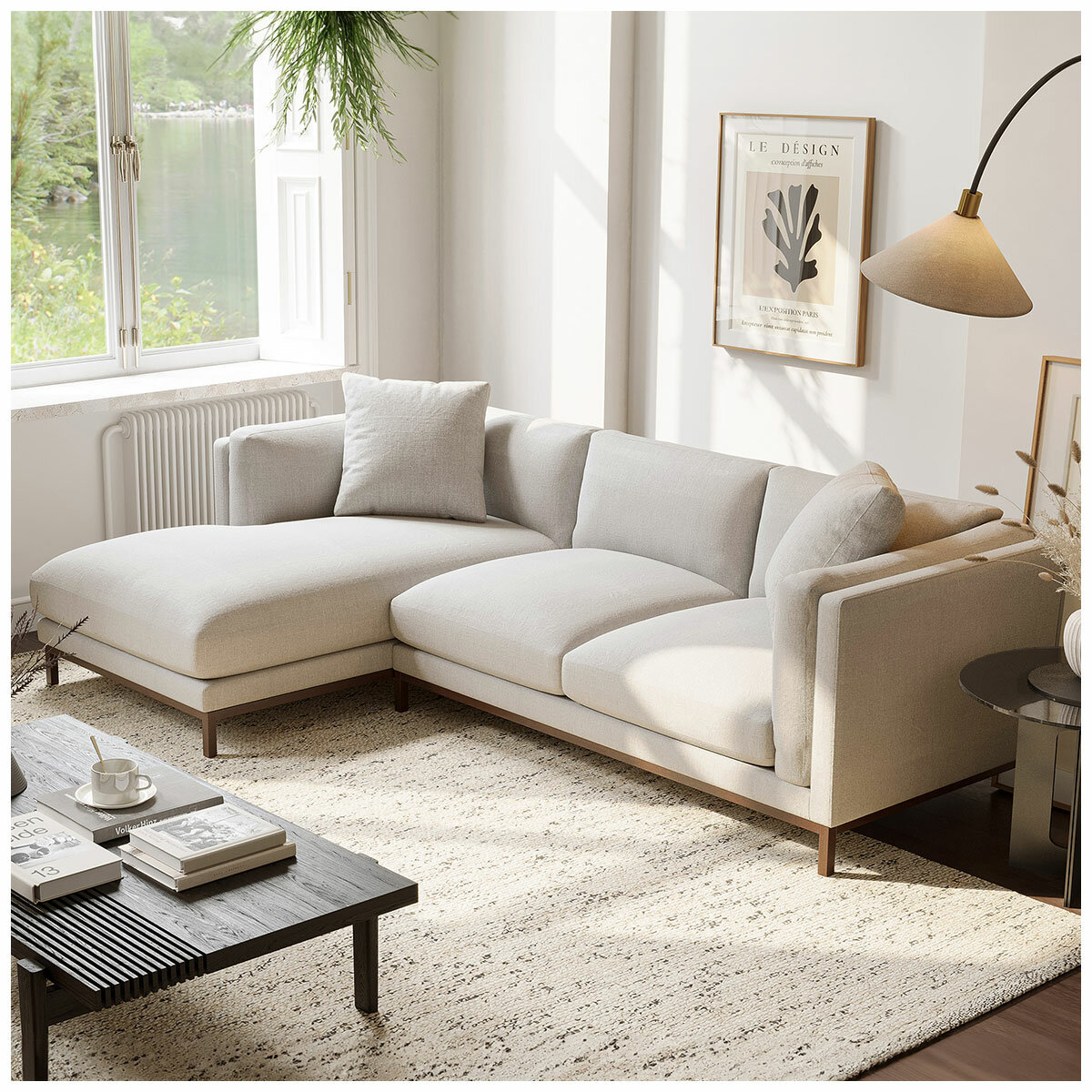 Valencia Bergen Fabric Sectional Lounge Left Chaise Beige Valencia Bergen Fabric Sectional Lounge Left Chaise Beige