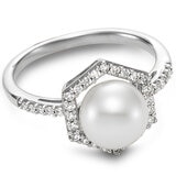 18KT White Gold 0.25CTW DIA 8.0-8.5MM Freshwater Cultured Pearl Ring