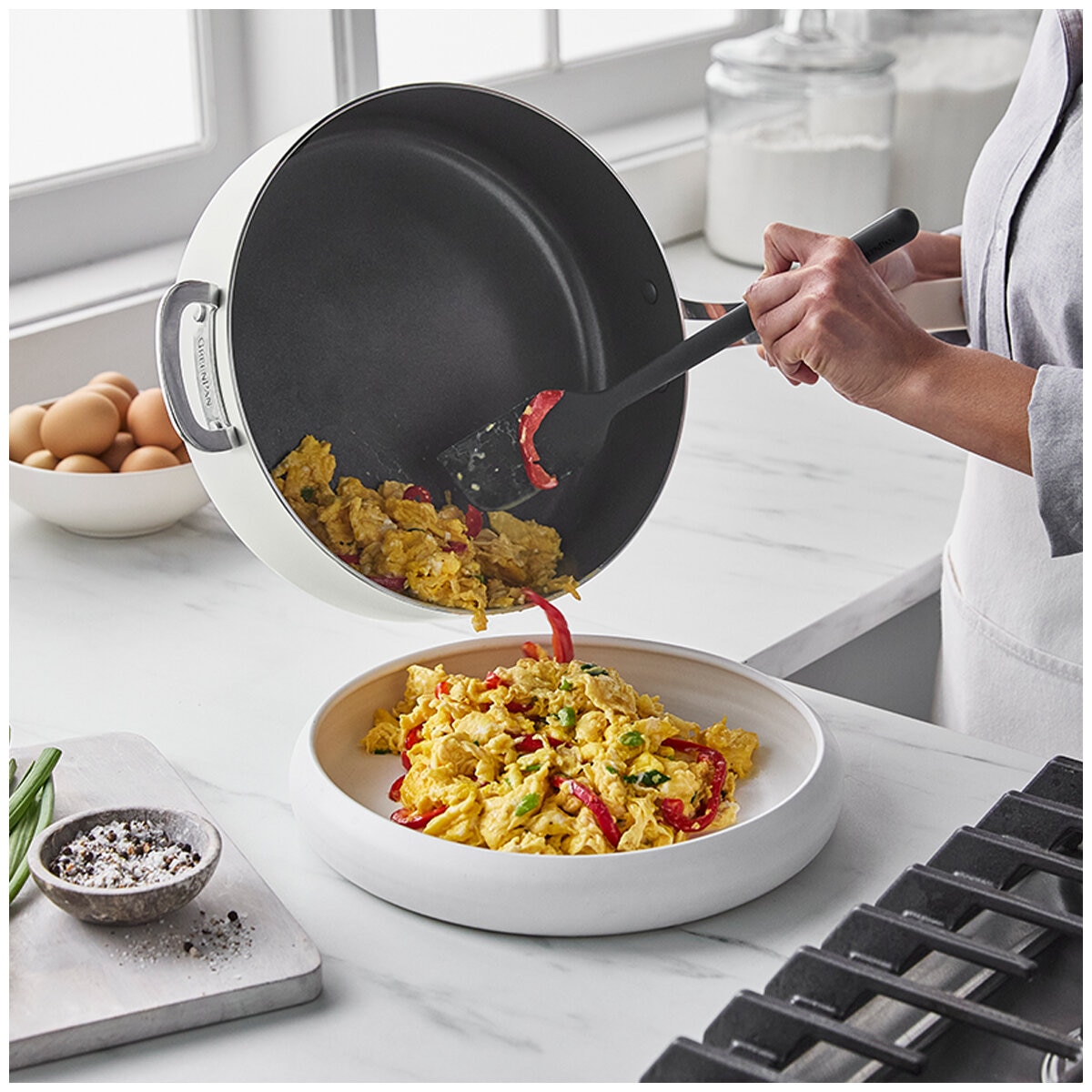 Greenpan Jumbo Saute Pan with Lid 6.15L Cream