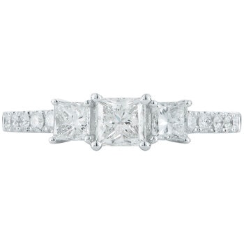 14KT White Gold 1.00ctw Princess And Round Cut Diamond 3 Stone Ring