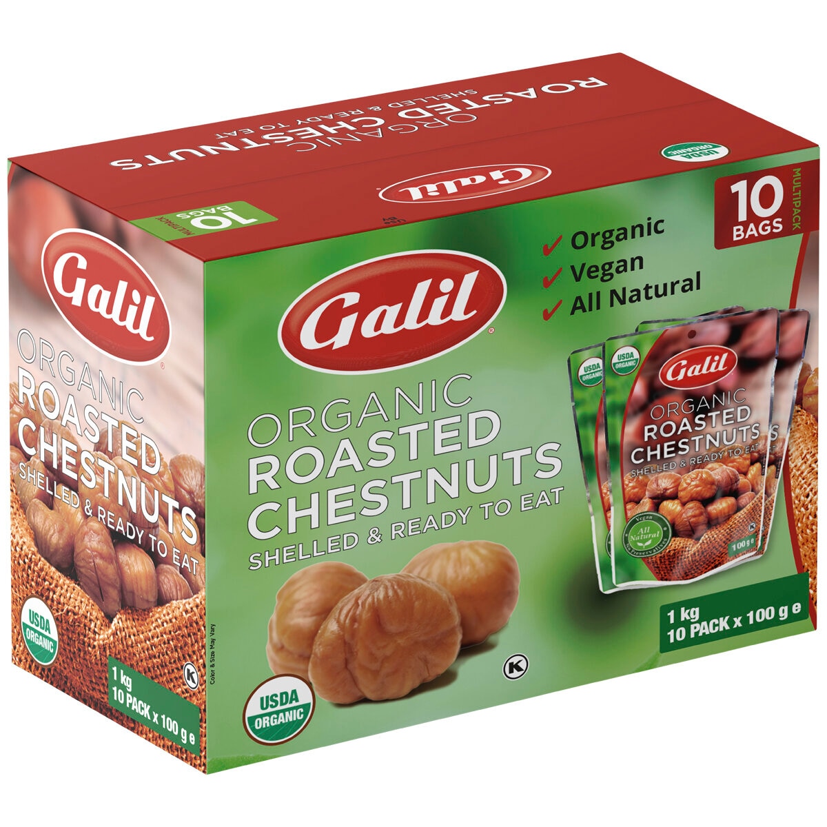 Galil Organic Roasted Chestnuts 10 x 100g