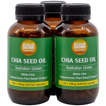 Australian Grown Naturals White Chia Seed Oil 750mg 3 x 120 Softgel Capsules