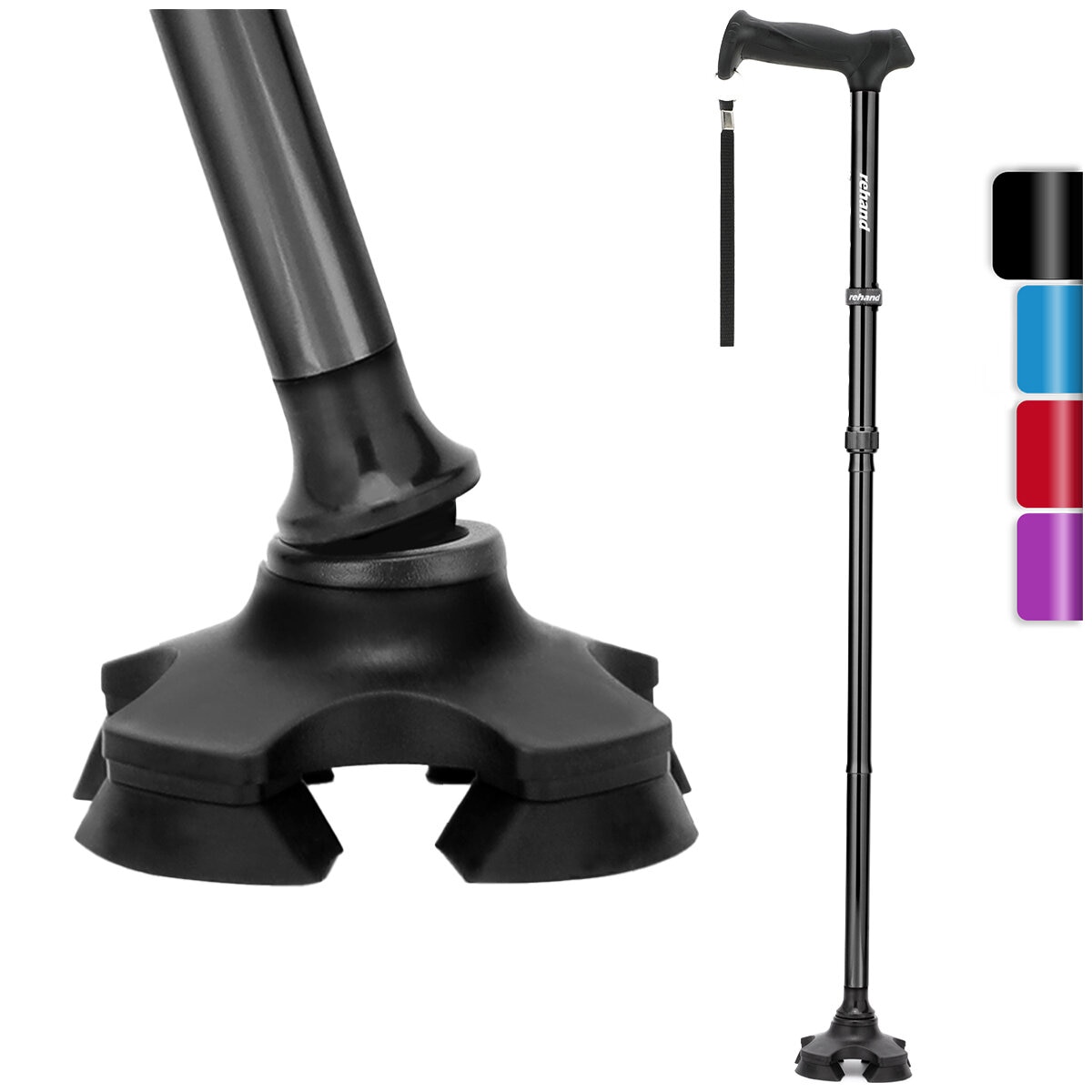 Rehand Walking Stick M-Quad - Black
