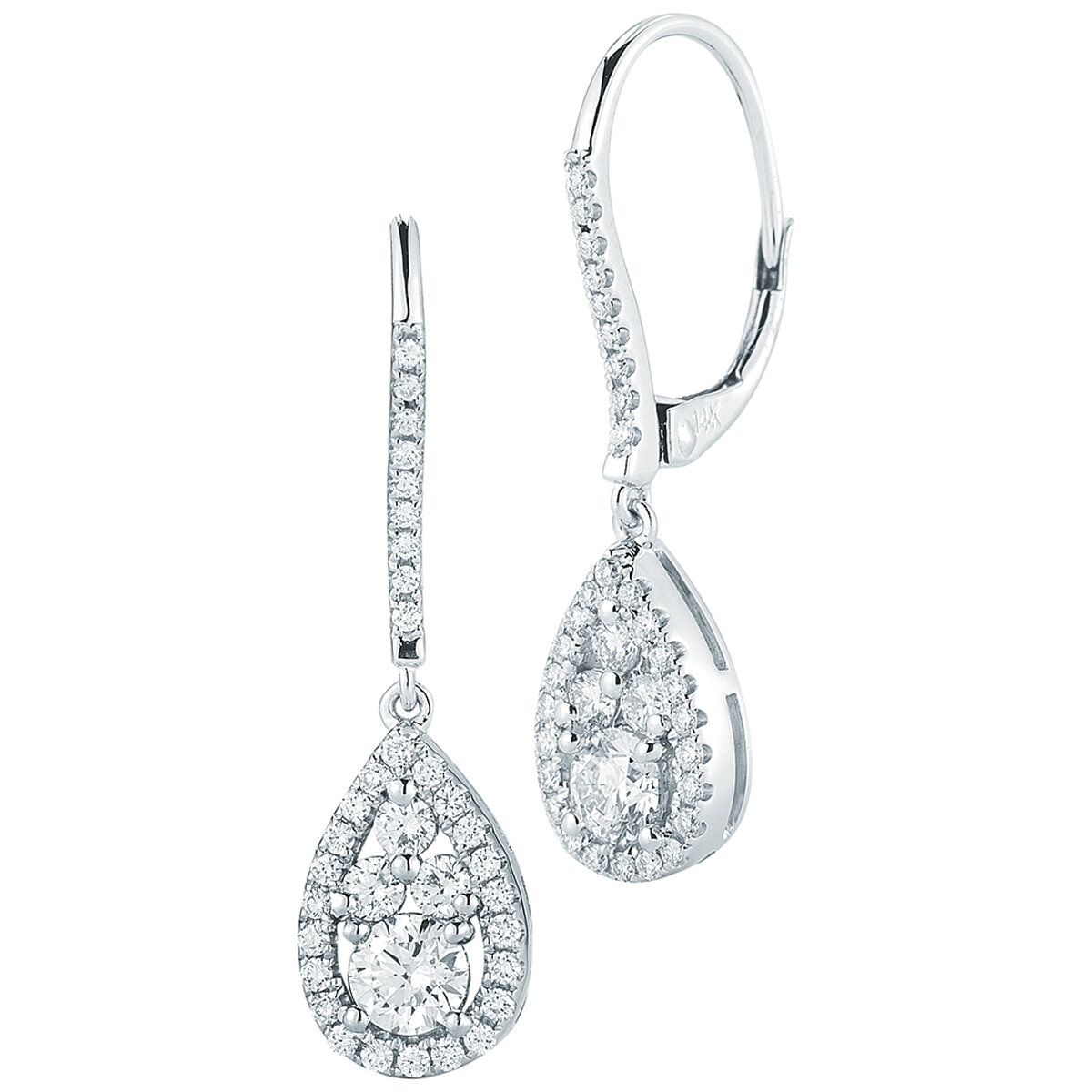 14KT White Gold 0.95ctw Round Diamond Tear Drop Earrings