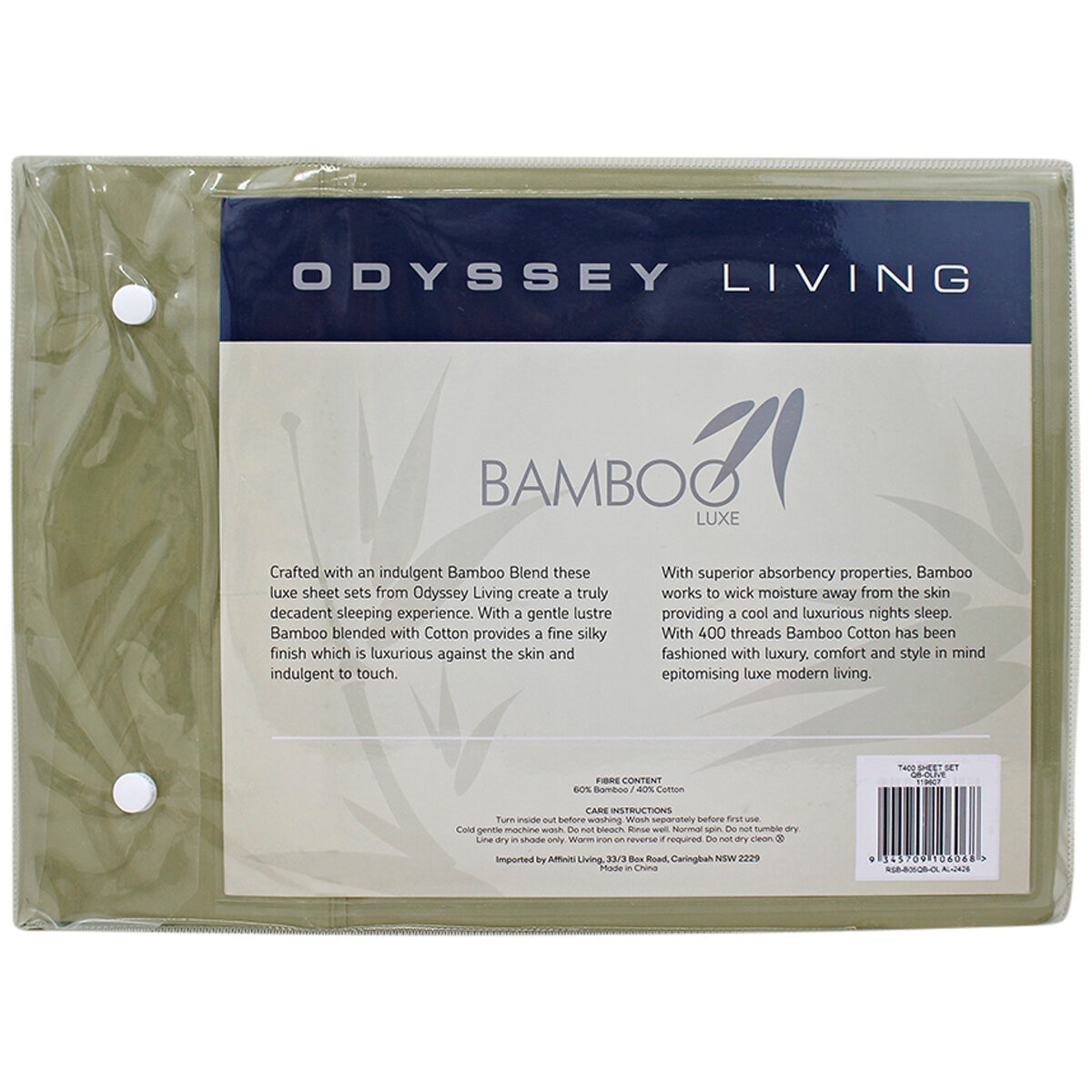 Odyssey Living 400TC Bamboo 4 Piece Sheet Set Queen Olive