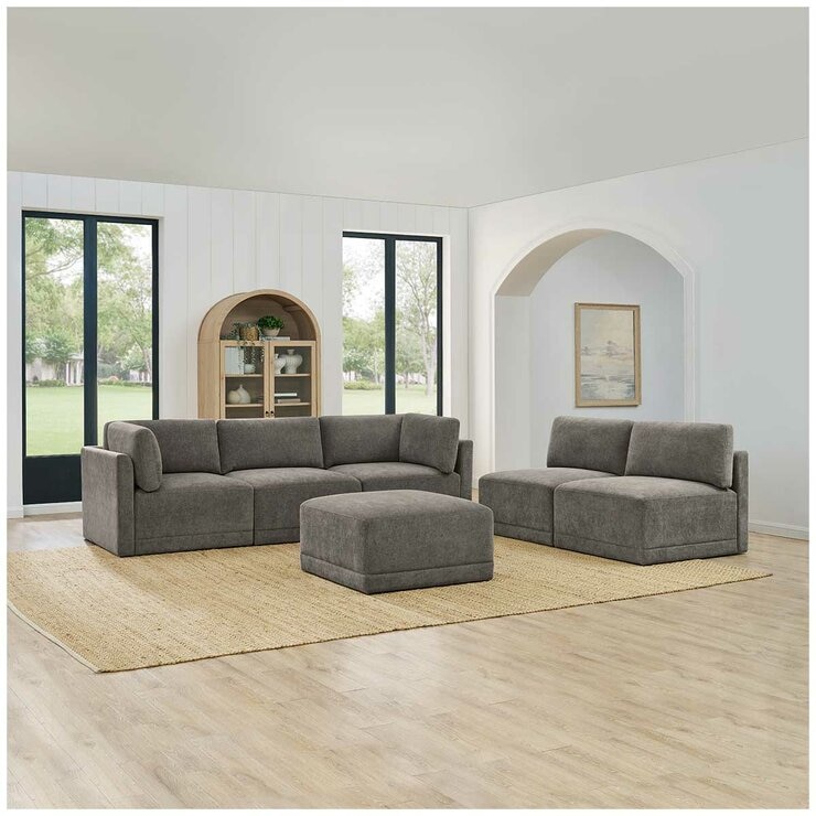 Thomasville 6PC Fabric Modular Sectional with Ottoman Grey