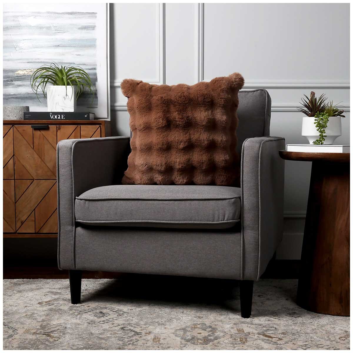 House & Home Luxe Faux Fur Cushion 55cm x 55cm Light Brown