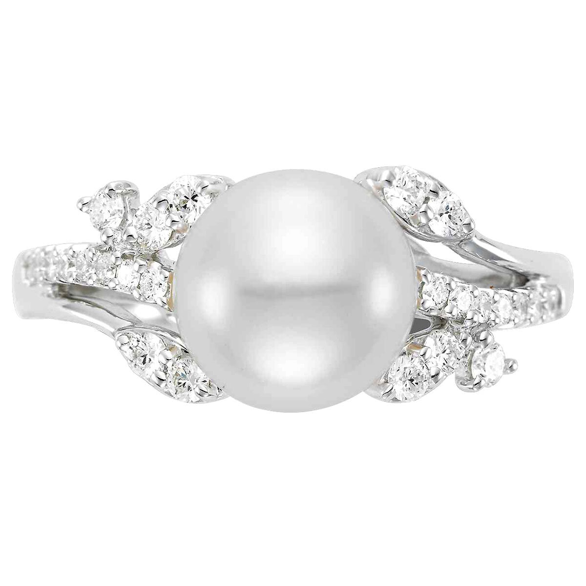 14KT White Gold 0.34ctw Diamond Cultured Pearl Ring