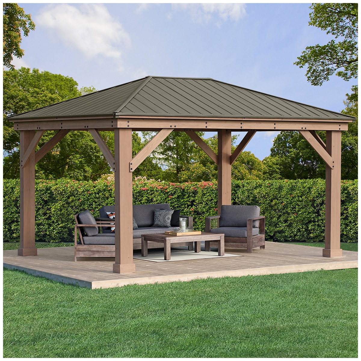 Yardistry 3.7 x 4.9 m Wood Gazebo with Aluminium Roof Costco Australia