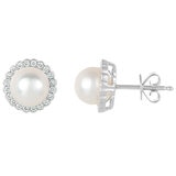 18KT White Gold 0.25ctw Diamond Pearl Earrings