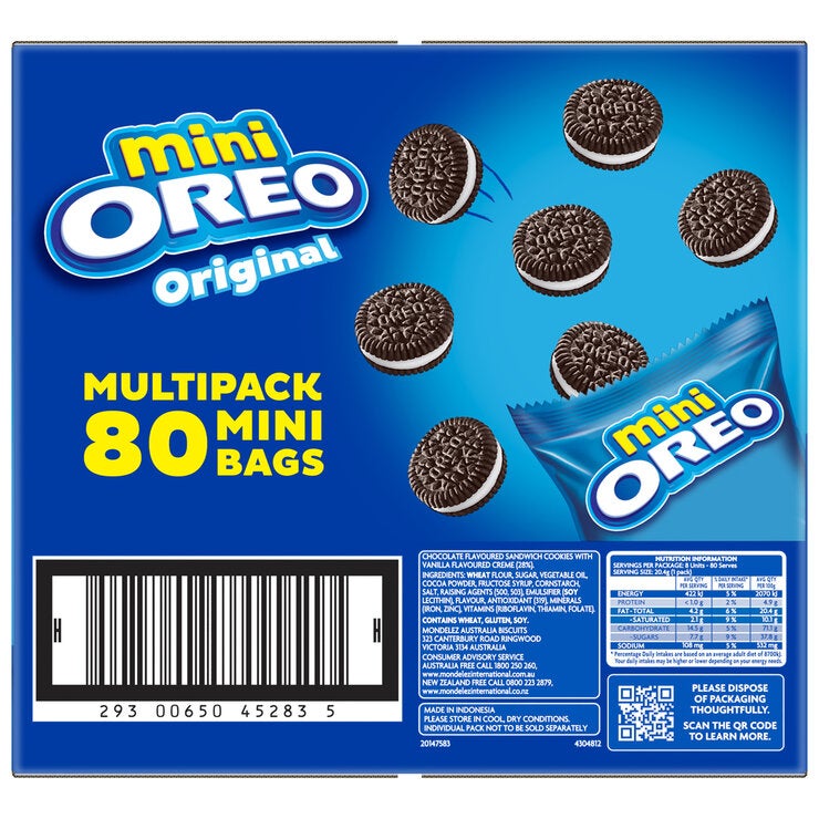 Oreo Original Multipack Mini Bags 80 Pack 8 x 204g