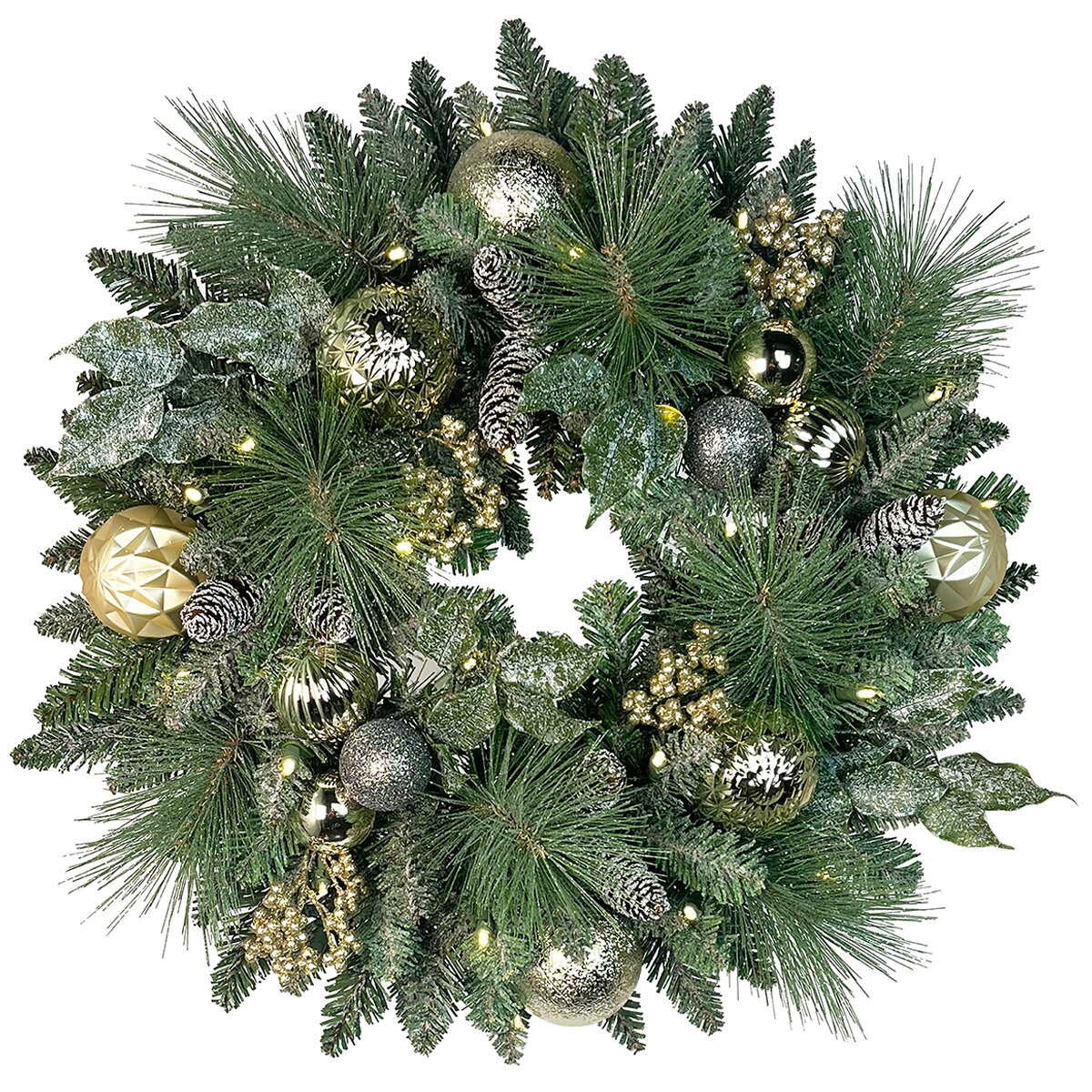 Pre-Lit Decorated Holiday Artificial Wreath 61cm