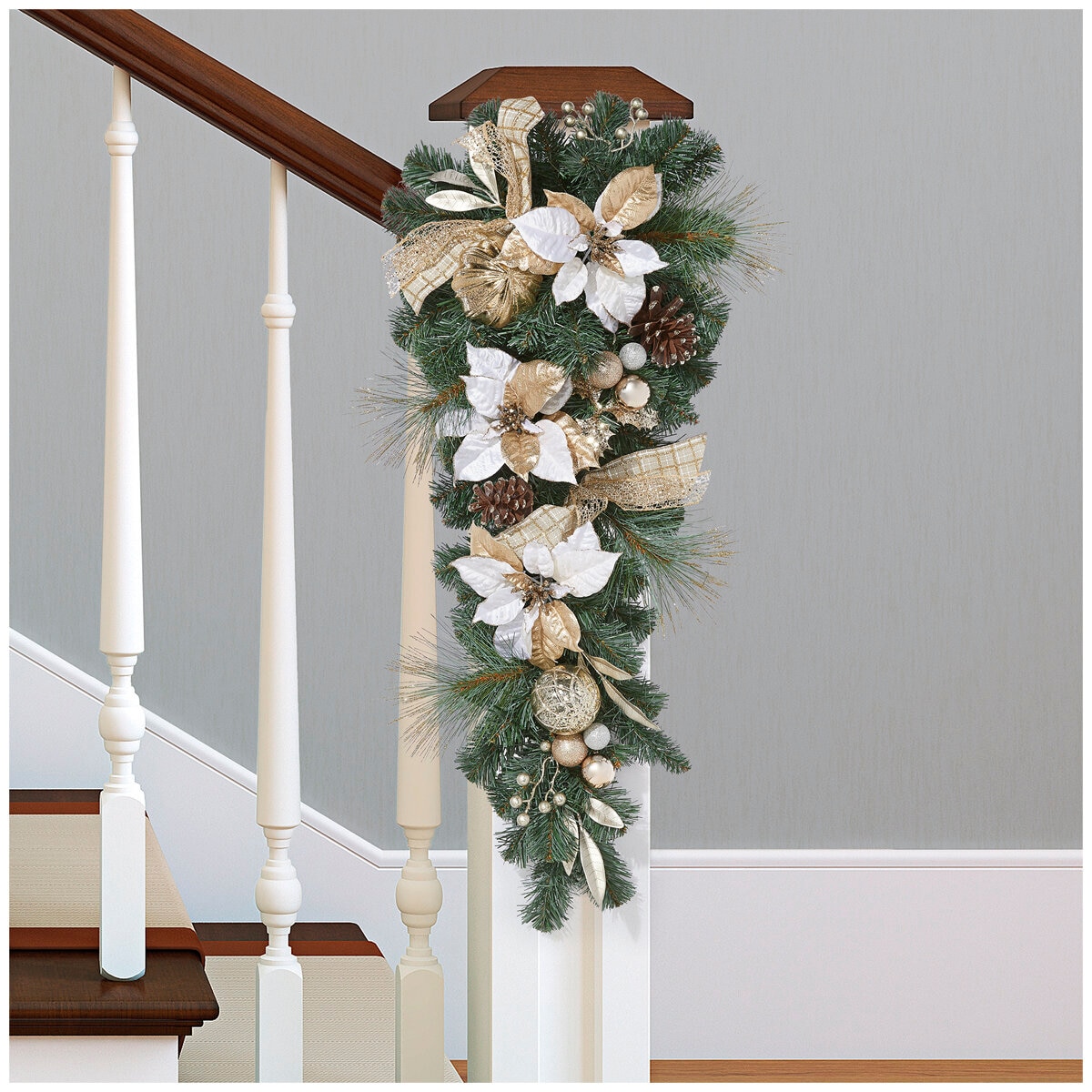 Decorated Christmas Swag White and Gold 81 cm