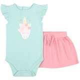 Peanut Shell 2pc Baby Set - Green Onsie/Pink Skirt