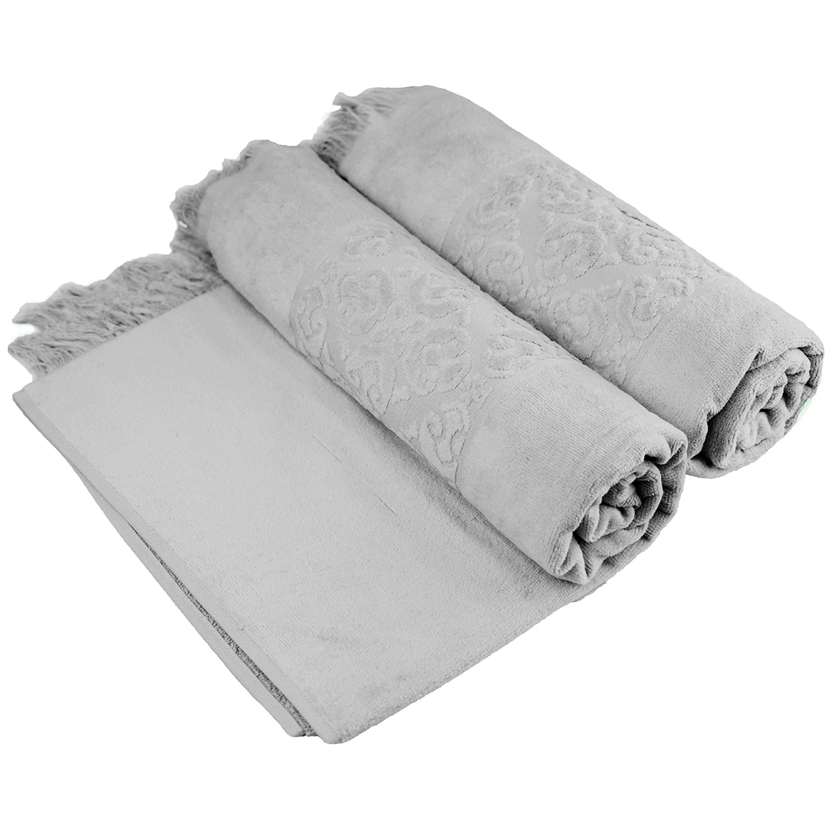 Kingtex Jacquard Velour 100% Cotton 500gsm Bath Towel 2 pack - Silver