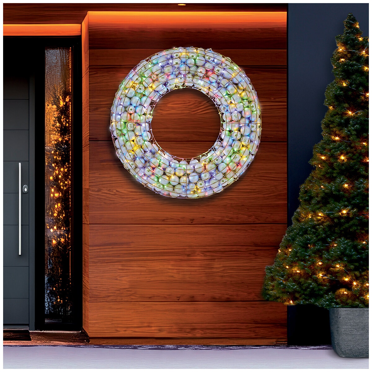 Ornament Wreath With LED Lights Metallic