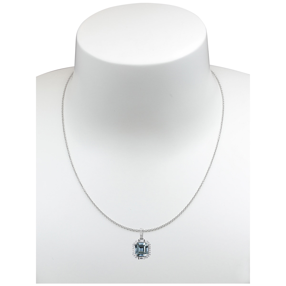 18KT White Gold Aquamarine and Diamond Pendant