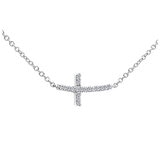 18KT White Gold 16 Round Diamond Horizontal Cross Necklace 0.13ctw