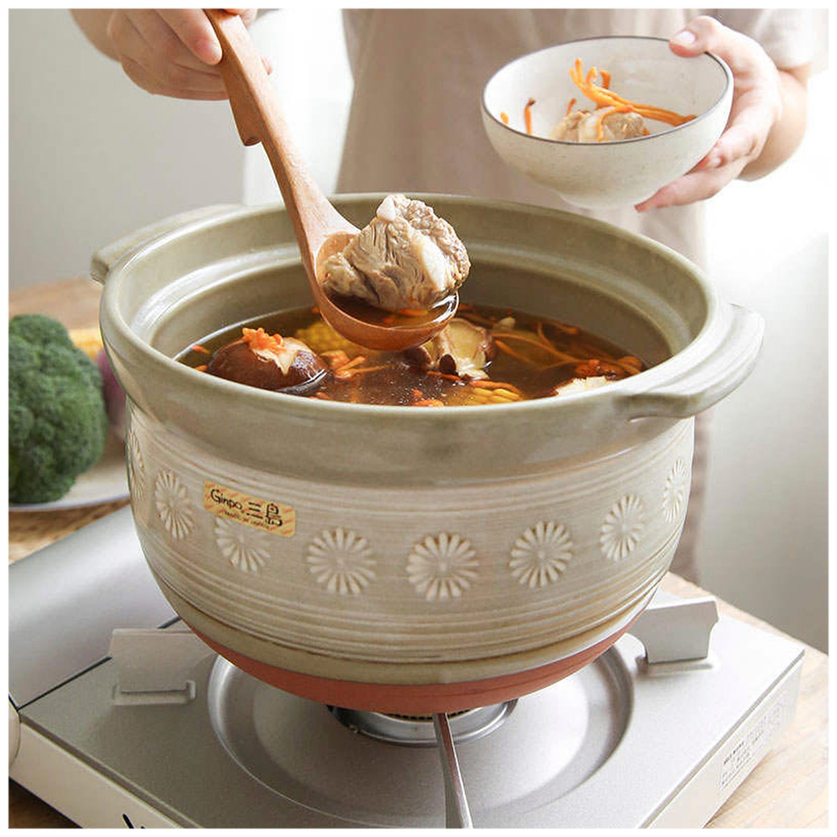 Ginpo Hana Mishima Tall Soup Pot 4.3L