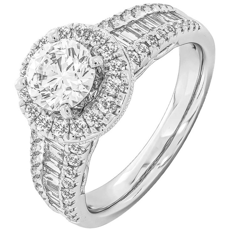 18KT White Gold 2.00ctw Round Diamond 0.90ct Centre Ring