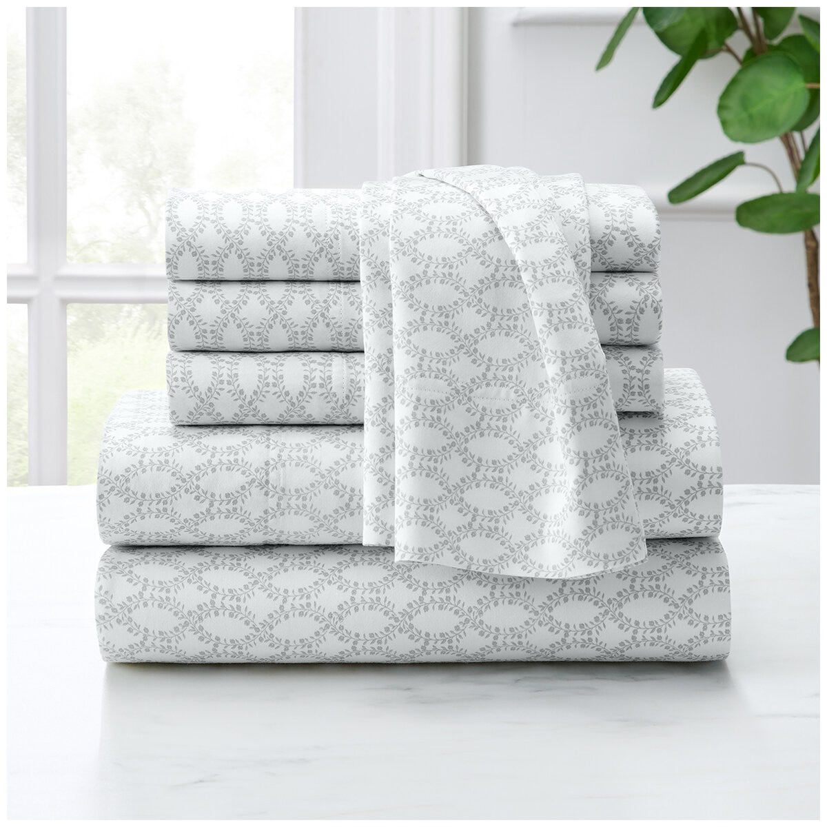 Purely Organic 300TC Cotton Sheet Set 4 Piece King Evelyn Block Vine Blue