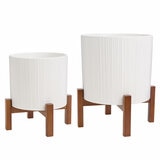 Ceramic Planters On Stand (Set of 2)