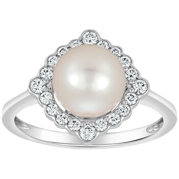 18KT White Gold 0.26ctw Diamond 8-8.5mm Akoya Cultured Pearl Ring