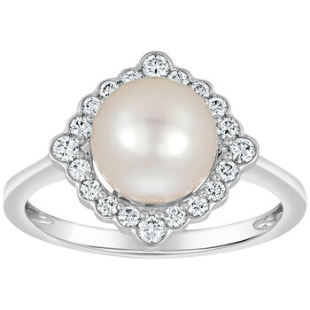 18KT White Gold 0.26ctw Diamond 8-8.5mm Cultured Akoya Pearl Ring