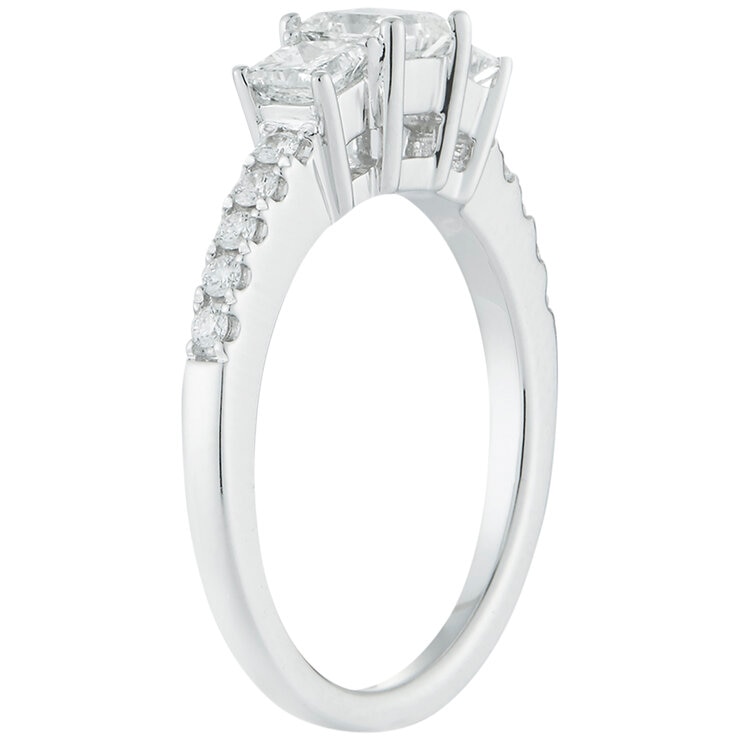 14KT White Gold 1.00CTW Princess & Round Cut Diamond 3 Stone Ring/