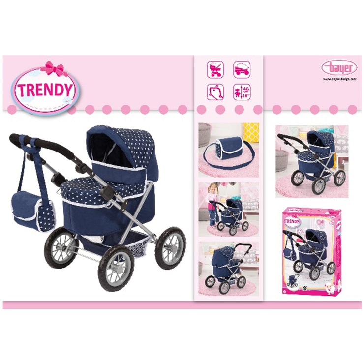 Bayer Trendy Doll Pram Dark Blue & White Heart Print Costco Australia