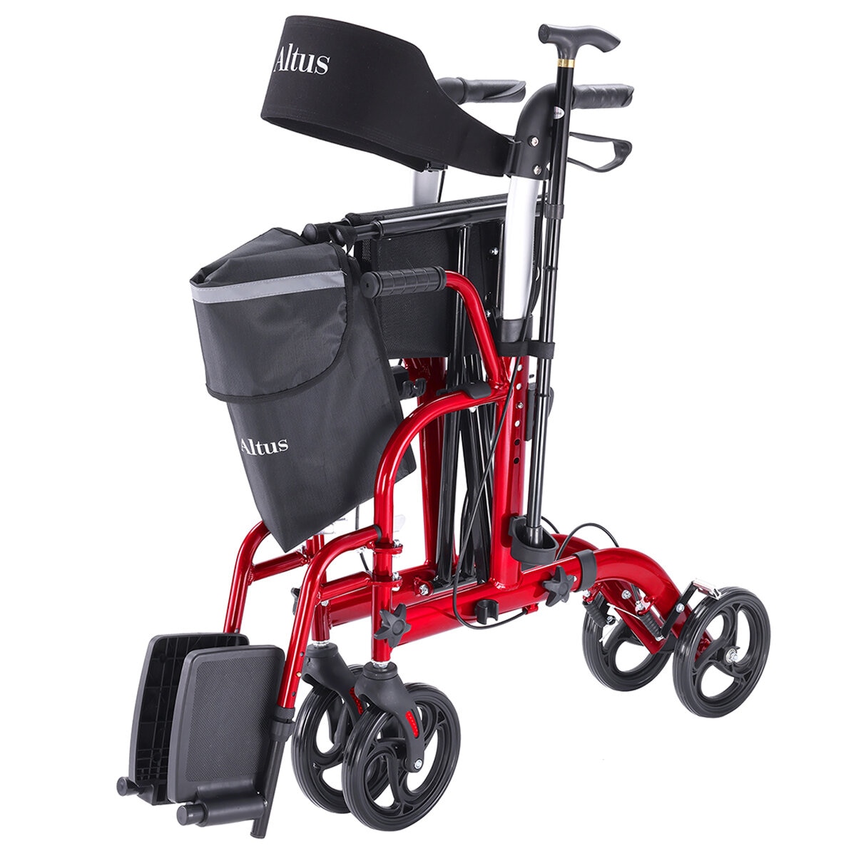 Altus Hybrid Duo 2 In 1 Mobility Rollator And Transit Wheelchair Red