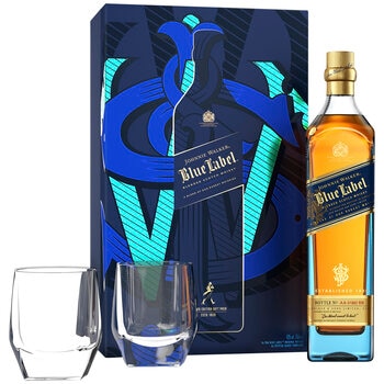Johnnie Walker Blue Label Blended Scotch Whisky 700 ml with 2 Crystal Glasses