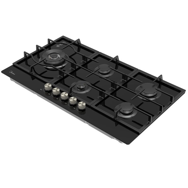 Midea 90cm Black Glass Gas Cooktop Black MCG90GBL Midea 90cm Black Glass Gas Cooktop Black MCG90GBL
