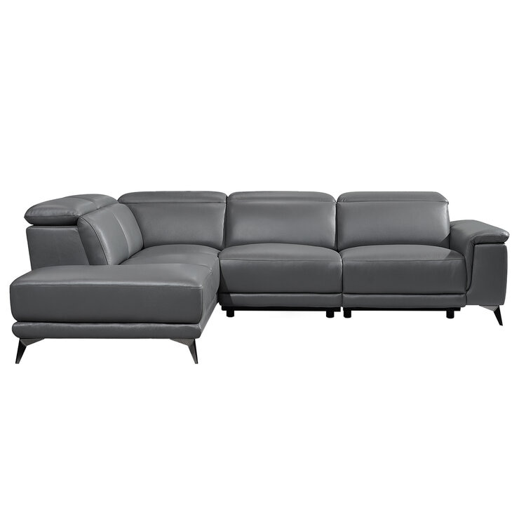 Valencia Pista Leather Reclining Sectional Lounge Left Chaise Grey