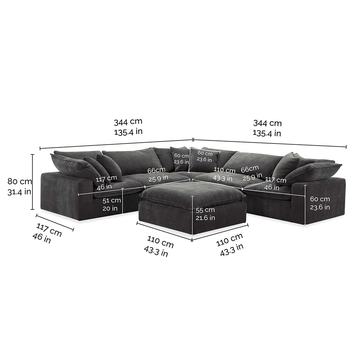 Aiden & Ivy 6 Piece Fabric Modular Sectional