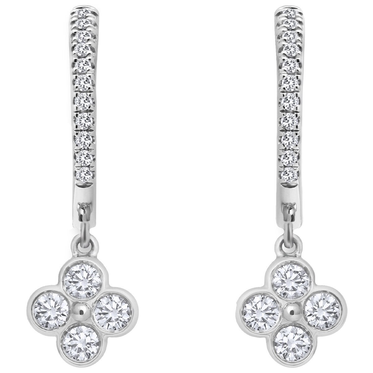 18KT WG Quatrefoil Rub Over Earrings with 0.37CTW Stone Set Drop