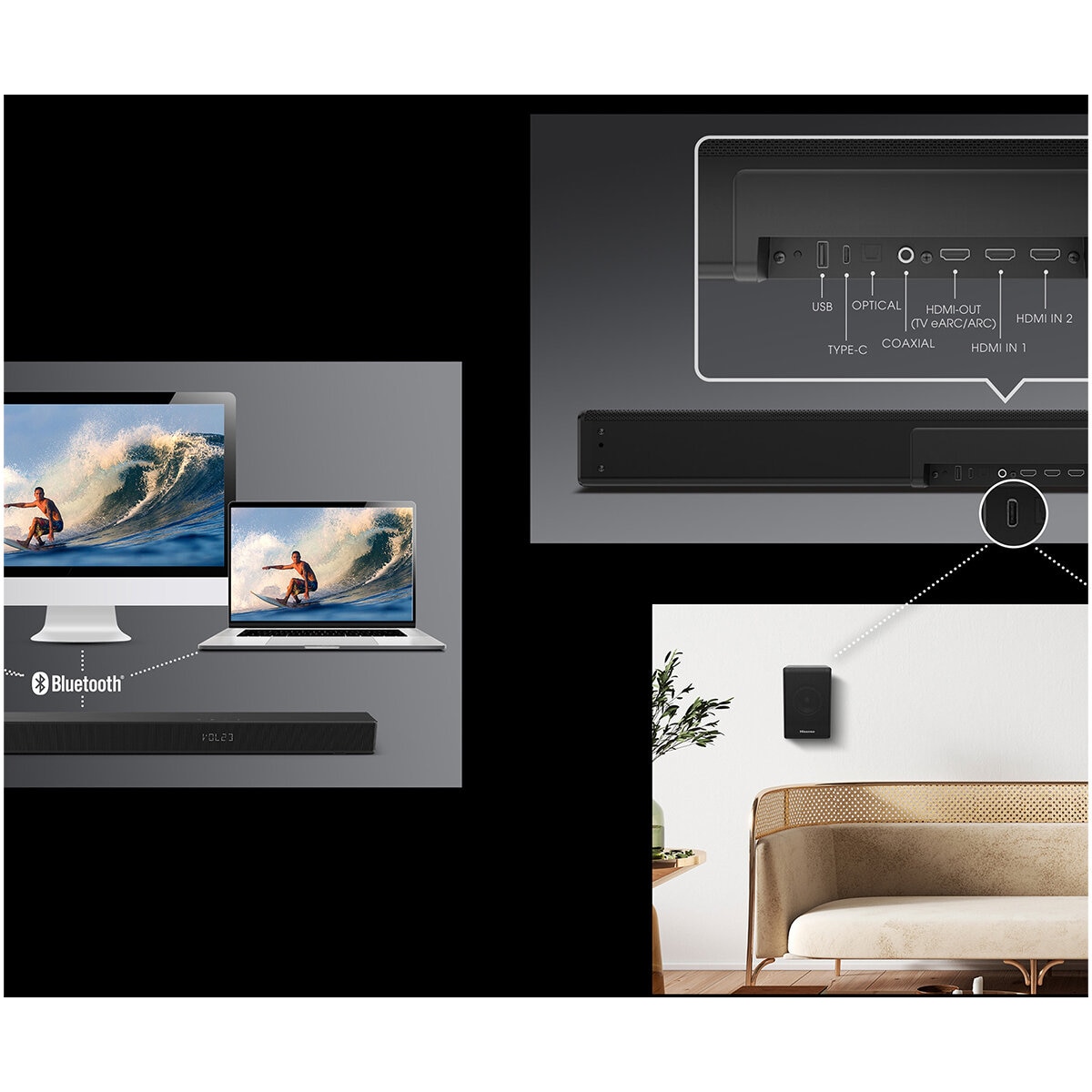 Hisense Dolby Atmos 5.1.2 Channel Soundbar with Wireless Subwoofer U5120G