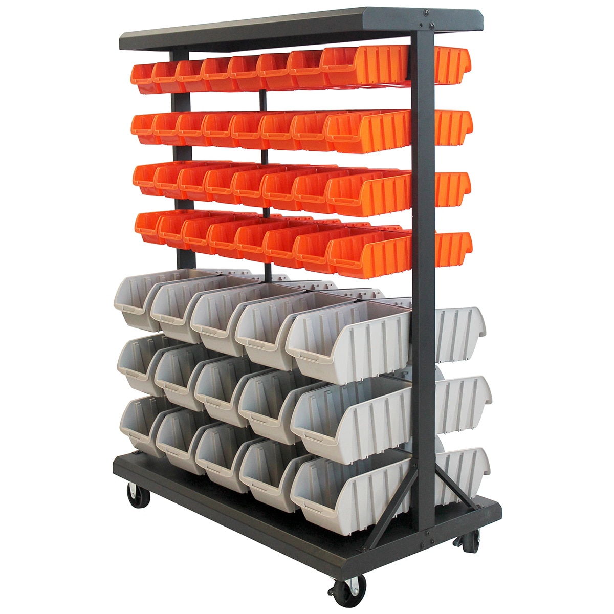 TRINITY Dual-Sided Mobile Bin Rack