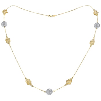 14KT Yellow Gold 2 Tone Beaded Long Necklace