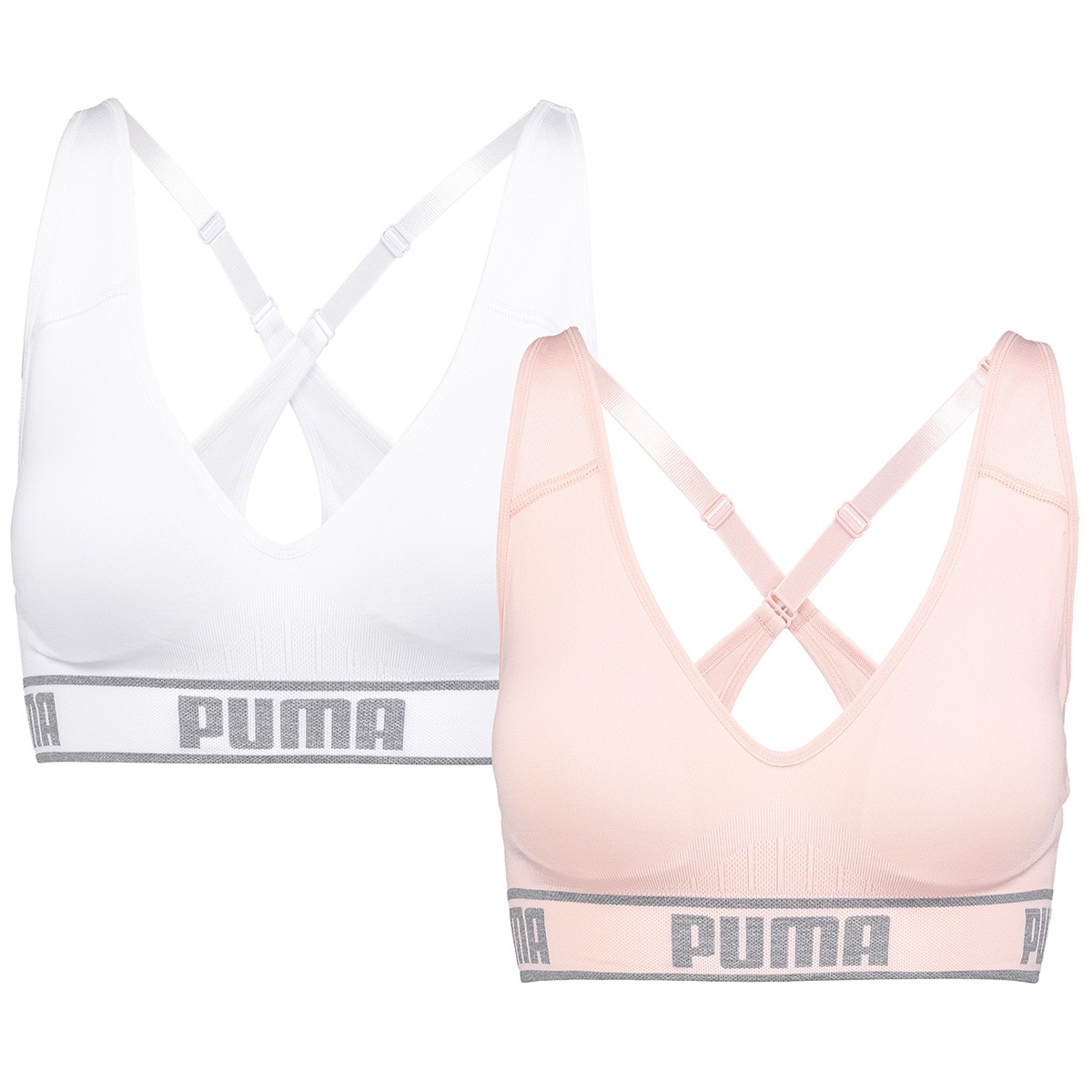 Puma Women's Sports Bra 2pk White & Pink | Costco Australia