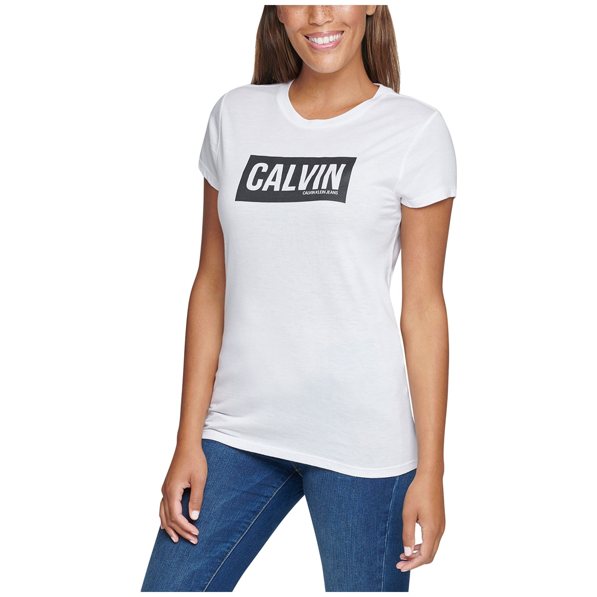 Calvin Klein Women's Block Logo Tee White & Black Print |...
