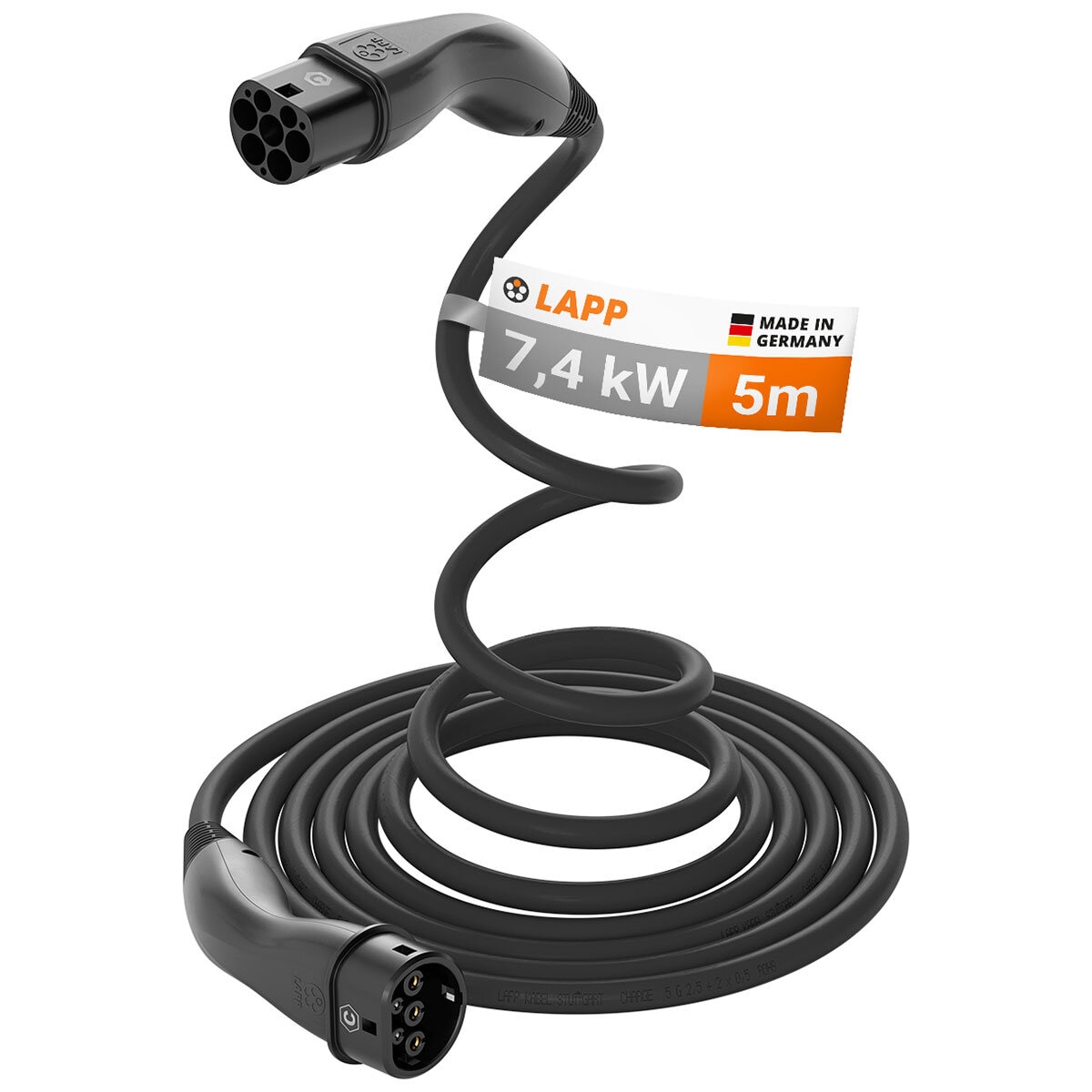 LAPP EV Helix Charge Cable Type 2 (7.4kW-1P-32A) 5M Black