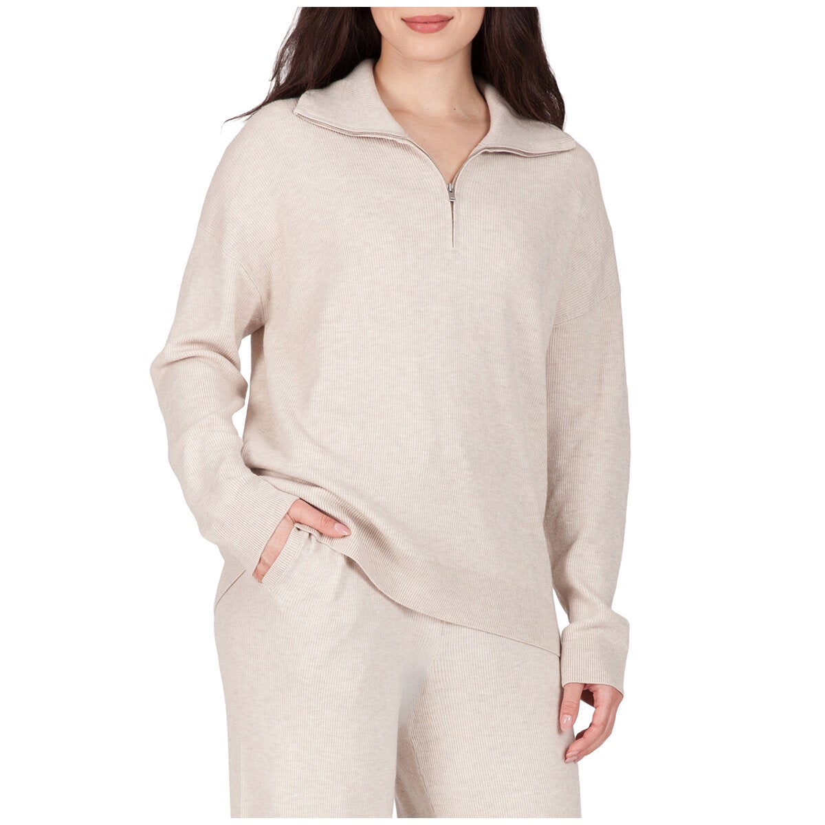 TKEES Women's 1/4 Zip Ribbed Sweater