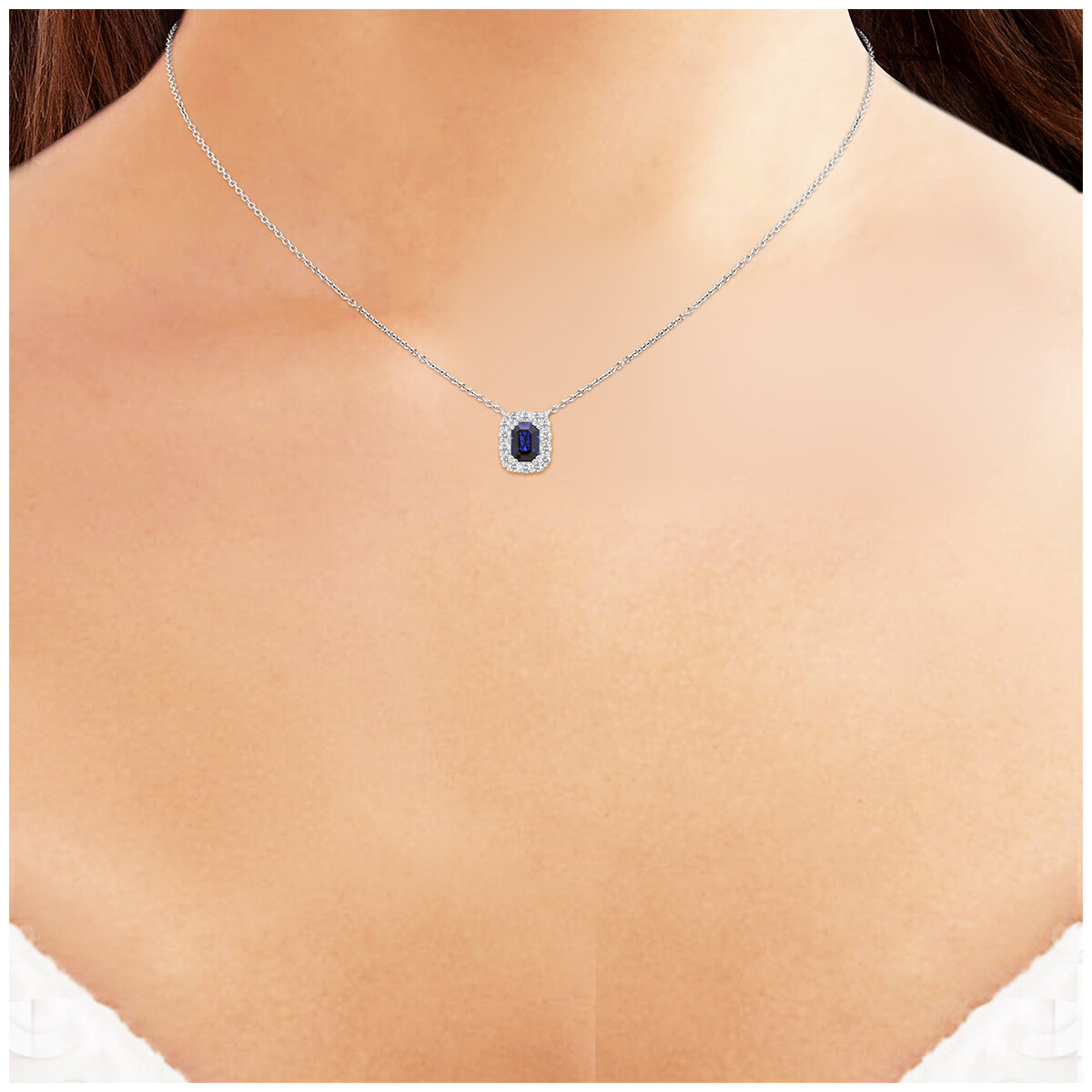 18KT WG 0.37CTW Diamond Sapphire Centre Necklace