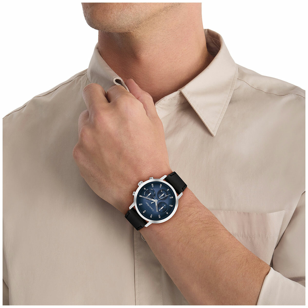 Calvin Klein Gauge Black Leather Blue Dial Men's Watch 25200497 Calvin Klein Gauge Black Leather Blue Dial Men's Watch 25200497