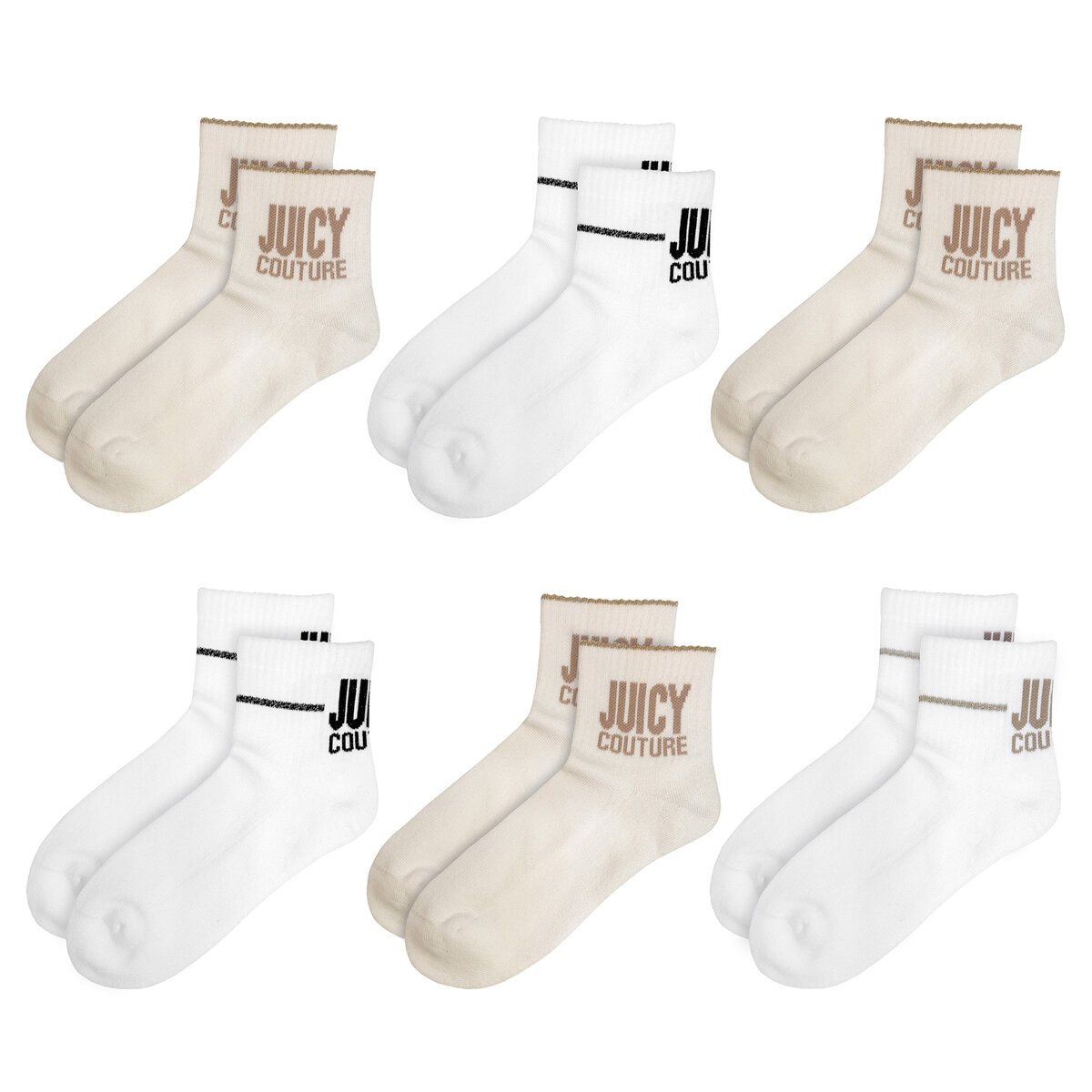 Juicy Couture Quarter Crew Women's Sock 6 Pack White/Cream Juicy Couture Quarter Crew Women's Sock 6 Pack White/Cream