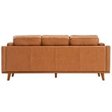 Valencia Artisan Modern Top Grain Leather Sofa With Wooden Base