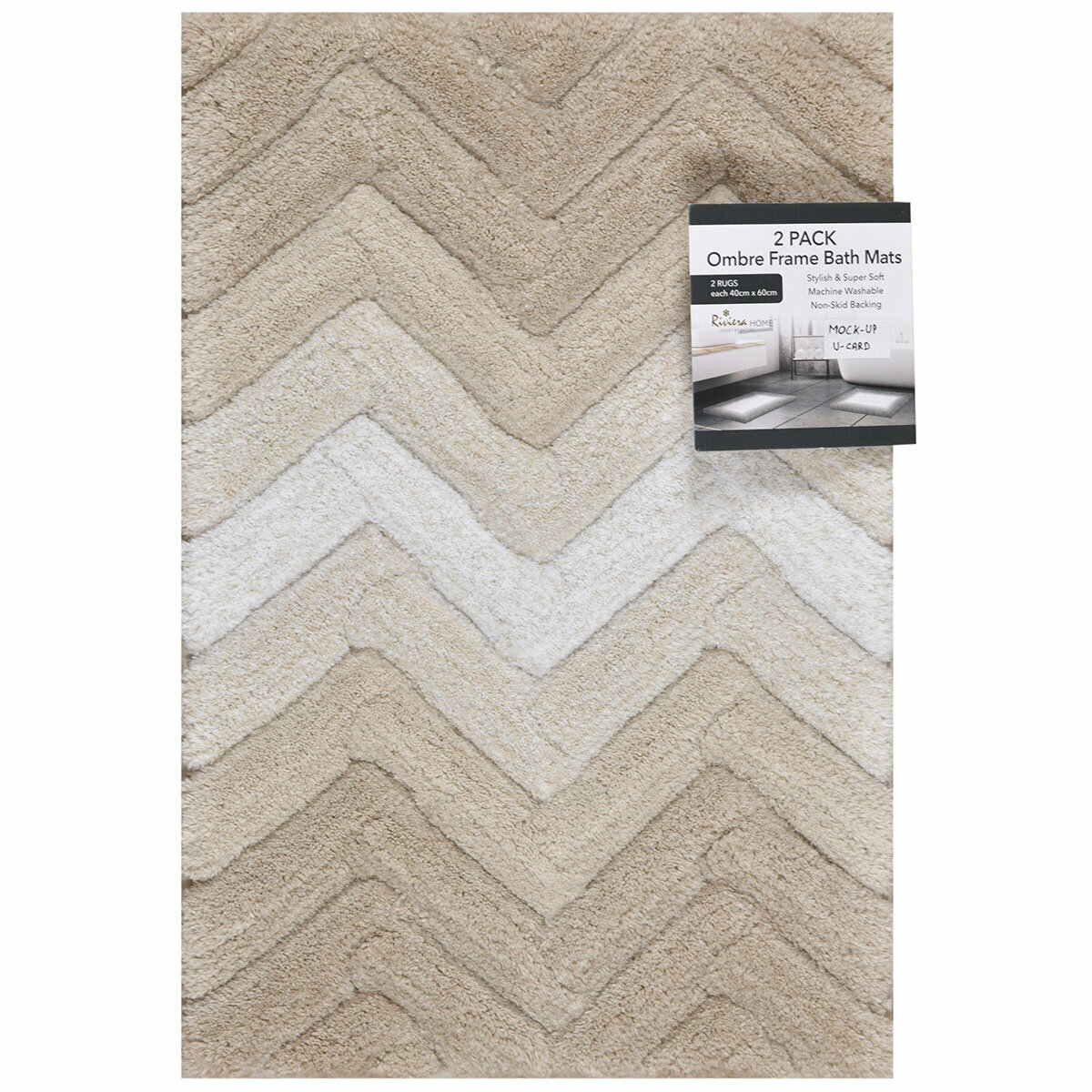 Riviera Homes Chevron Bath Mat 2 Pack Putty